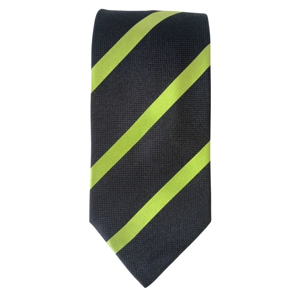 Banana Republic Silk Necktie Black Green Striped Mens Tie Business Classic
